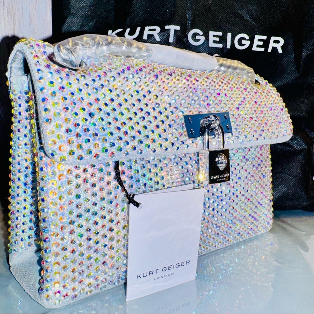 Kurt Geiger Silver Brixton Crossbody shoulder Bag Iridescent + dust-bag NWT - Picture 3 of 17